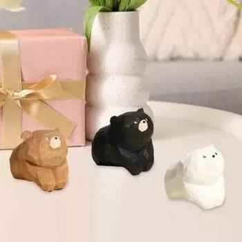 1/3 шт. деревянная резная фигурка медведя, ручная резьба по дереву, маленькая статуэтка животного, скульптура, украшение для домашнего офиса, рабочего стола, орнамент