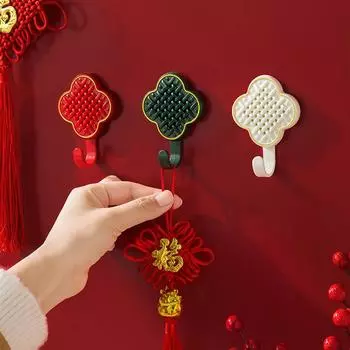 1/3 шт. китайские крючки с узлом, настенный крючок, самоклеящийся держатель для ключей, сумки для полотенец, вешалка для одежды без перфорации, прочный клейкий органайзер, стойка 1PCS белый