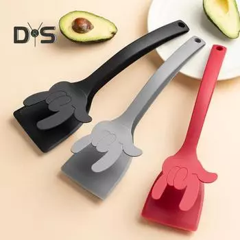 1/3 шт. Лопатка для переворачивания яиц, блинов, тостов, жареного хлеба, зажим для лопатки, кухонный инструмент 2 в 1, пищевая силиконовая термостойкая лопатка для стейков из говядины чёрный