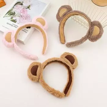 1/3 шт. обруч для волос в виде медвежьих ушей, эластичная повязка на голову с плюшевой поверхностью, декоративная повязка для волос с рисунком 1pc хаки
