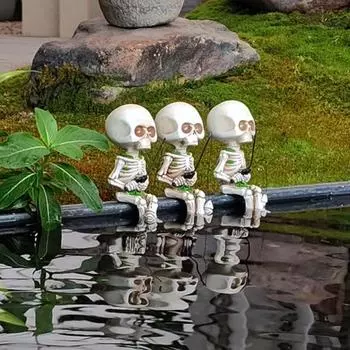 1/3 шт., открытый сад, украшение в виде скелета на Хэллоуин, креативный вход, двор, ландшафтный дизайн, скелет для рыбалки, фигурка из смолы, украшение для балкона Skull