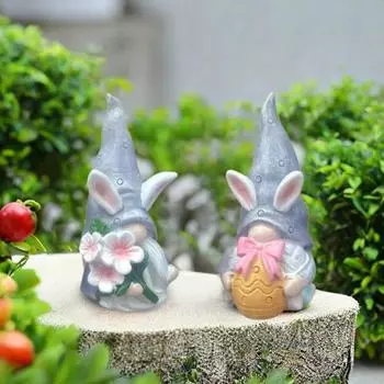 1/3 шт. пасхальный кролик ушка гном фигурка держащая красочное яйцо морковка цветок кролик статуя смоляная скульптура животного домашний офис настольное украшение орнамент A
