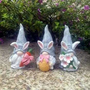 1/3 шт. пасхальный кролик ушка гном фигурка держащая красочное яйцо морковка цветок кролик статуя смоляная скульптура животного домашний офис настольное украшение орнамент B