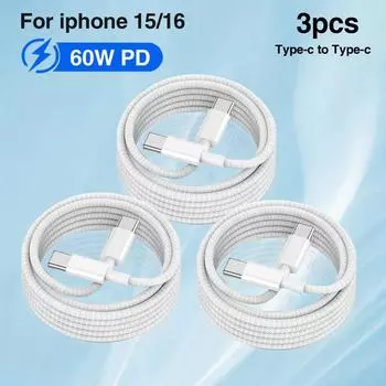 1-3 шт. PD 60 Вт USB C - Type C кабель для iPhone 16 Pro Max PD быстрая зарядка USB C кабель передачи данных для Xiaomi 14 Redmi Oneplus Samsung 1m