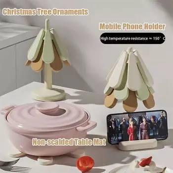 1/3 шт подставки в форме дерева, силиконовый противоожоговый складной коврик для чашки для рождественских подарков, домашний держатель для сотового телефона для украшения рабочего стола