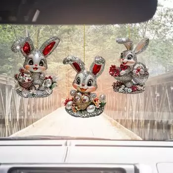 1/3 шт. Подвеска в виде пасхального кролика, 2D, плоский акриловый брелок, милый кролик, украшение на заднее сидение автомобиля, рюкзак, кролик, подвесной аксессуар для маленьких животных One Size A