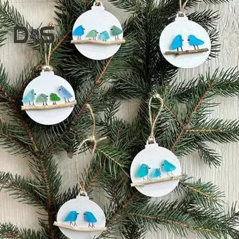 1/3 шт. подвесное украшение в виде птицы из морского стекла, красочная птичья семья, стоящая на ветке, для дома, офиса, рождественской елки, подвесное украшение A