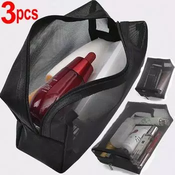 1/3 шт. сетчатые прозрачные косметички, маленькие, большие, черные косметички, портативный дорожный органайзер для туалетных принадлежностей, чехол для хранения губной помады 1pcs S