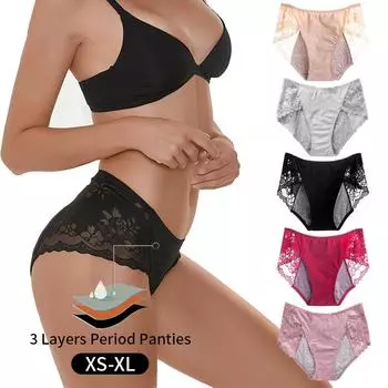 1/3 шт., средняя талия, 3 слоя, герметичные женские физиологические трусы, кружевные женские трусы, удобные дышащие женские трусы для менструации XS