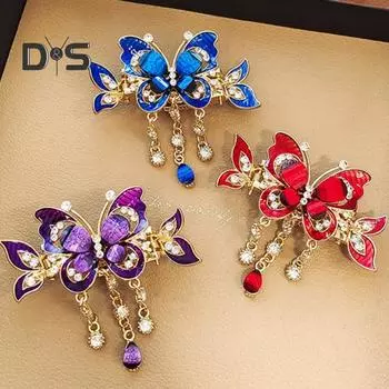 1/3 шт. заколки для волос в виде бабочек со стразами, кисточки для волос в виде бабочки, винтажные заколки-хвосты в стиле бохо, аксессуары для волос для женщин и девочек, принадлежности для укладки синий