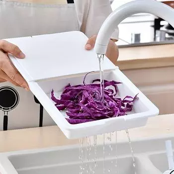 1 3-в-1 разделочная доска с местом для хранения Пластиковая разделочная доска, Кухонные мелкие инструменты, Кухонные принадлежности, Кухонные бытовые принадлежности серый