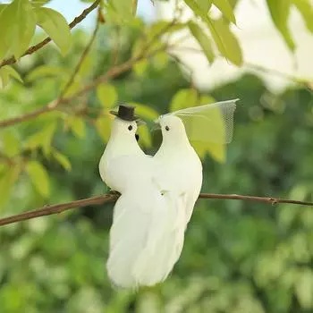 1-3Pair White Doves Feather DIY Artificial Lover Peace Couple a Pair Doves Bird Simulation Figurines Bird Model Weeding Supplies
