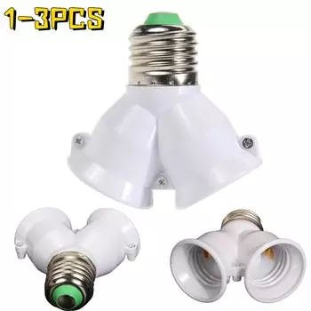 1/3Pcs 2 In 1 Double E27 Socket Base Extender Splitter Converter Plug Halogen Light Lamp Bulb Holder Copper Contact Adapter Tool