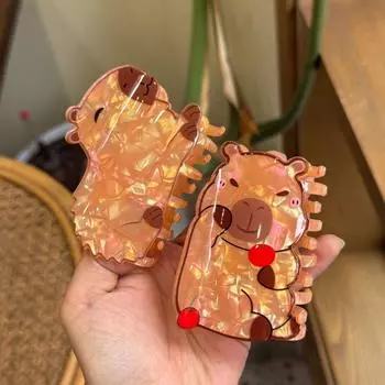 1/3Pcs Flower Small Shark Clip Set Acrylic Cartoon Capybara Hair Clip Miss Hippo Hair Claw Travel Style 3