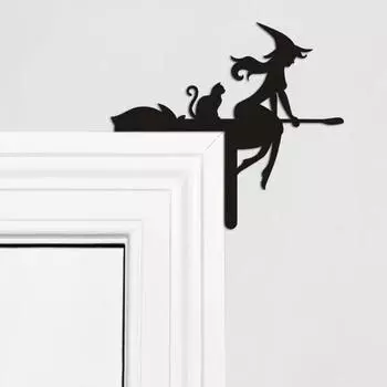 1/3 шт. Хэллоуин дверная рама украшения деревянная черная метла ведьма скелет тыква силуэт дверной угол знак Cat