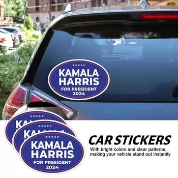 1/3pcs Kamala Harris For President 4 X 6 Blue Oval Shaped Presidential Campaign Car Sticker Car Window Accessories Z3F0