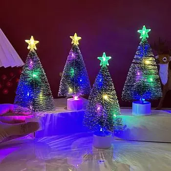 1/3Pcs LED Light Mini Christmas Tree Desktop Ornaments Xmas Home Decoration New Year Christmas Party Kids Gifts Random Color 17cm