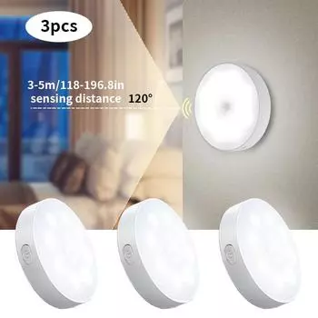 1-3PCS LED Motion Sensor Light Night Light USB Rechargeable Night Lamp for Kitchen Cabinet Wardrobe Lamp Staircase Closet Light 1PC