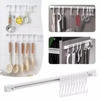 1/3PCS Wall Mount Hooks,Household Multi-functional Hanging Racks with Sliding Hook,No-Punch Storage Rack for Kitchen Closet Length-30cm