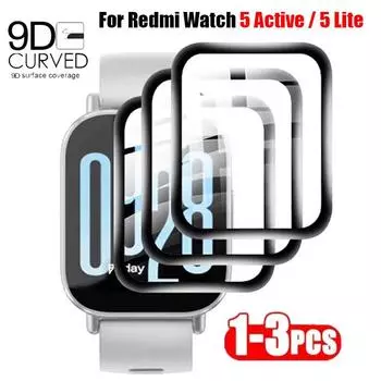 1-3шт 9D изогнутая защитная пленка для Xiaomi Redmi Watch 5 Active Smartwatch Защитная пленка для экрана Xiaomi Redmi Watch 5 Lite Redmi Watch 5 Active 1PCS белый