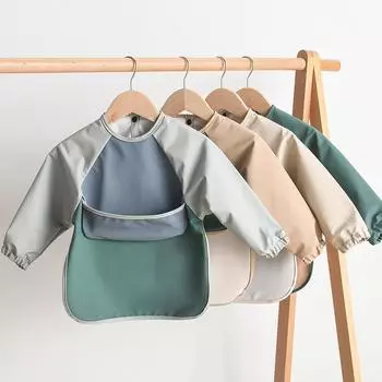 1-3Y Baby s Soft Waterproof Bib Kid Long Sleeves Adjustable Feeding Cloth Little Boy Girl Painting Smock Child Meal Eating Apron 1-3Y серый