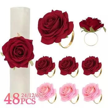 1-48 шт. розовые розы цветочные кольца для салфеток красные розы держатели для салфеток кольца для свадьбы Валентина ресторан банкет день рождения украшения