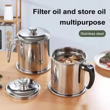 1,4/1,9 л Контейнер для хранения жира из нержавеющей стали для бекона с мелкоячеистым ситом, нескользящим дном и герметичной крышкой, кастрюля для хранения растительного масла для кухни S серебряный