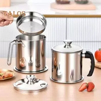 1,4/1,9 л Контейнер для хранения жира из нержавеющей стали для бекона с мелкоячеистым ситом, нескользящим дном и герметичной крышкой, кастрюля для хранения растительного масла для кухни S