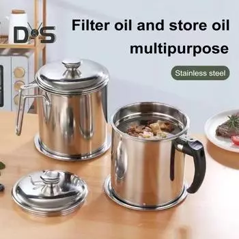 1,4/1,9 л Контейнер для хранения жира из нержавеющей стали для бекона с мелкоячеистым ситом, нескользящим дном и герметичной крышкой, кастрюля для хранения растительного масла для кухни S серебряный