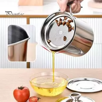 1,4/1,9 л Контейнер для хранения жира из нержавеющей стали для бекона с мелкоячеистым ситом, нескользящим дном и герметичной крышкой, кастрюля для хранения растительного масла для кухни S