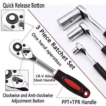 1/4 3/8 1/2 Быстрый гаечный ключ с храповым механизмом Быстроразъемный торцевой ключ Хром-ванадиевая сталь Инструмент, облегчающий труд Дополнительный датчик крутящего момента