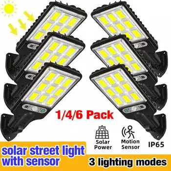 1/4/6 шт., датчик движения, солнечные уличные фонари, водонепроницаемые, 117COB, светодиодные настенные светильники для безопасности, уличные фонари с 3 режимами, патио, гараж, двор Built in battery