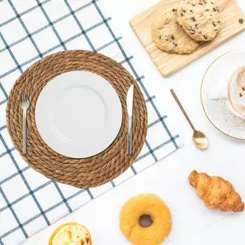 1/4/6 шт., плетеные вручную салфетки под приборы, круглые салфетки под приборы, термостойкие изолированные салфетки под тарелки для обеденного стола, домашний декор, свадьба, деревенские салфетки под приборы в стиле бохо из ротанга 30cm 6pcs