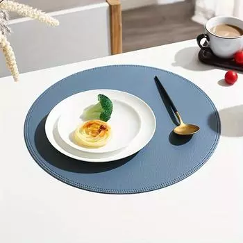 1/4/6 шт. ПУ салфетки синие водонепроницаемые маслостойкие обеденный стол круглые салфетки нескользящие моющиеся салфетки подставки под чашки для кухни 1pcs Round 38cm
