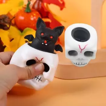 1/4/8/16 шт. Мягкая игрушка в виде черепа на Хэллоуин, эластичный скелет, летучая мышь, игрушки-фиджет, сжимающие сенсорное привидение 1