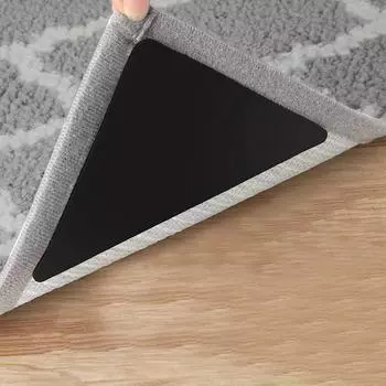 1/4/8/16 шт. треугольный резиновый противоскользящий коврик из полиуретана для паркетных полов и плитки, многоразовая и моющаяся лента для ковров, сохраняющая углы плоскими (черный) 1 pcs