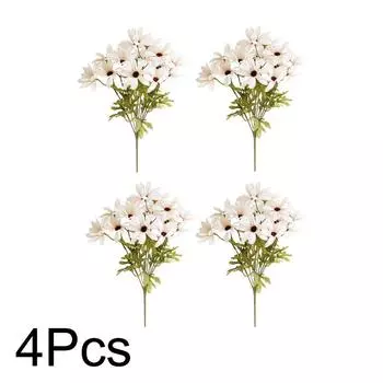 1/4 Букет Искусственные букеты из ромашек Праздничное украшение Шелковая хризантема Реалистичные искусственные цветы 14 бутонов Осенние композиции для центра стола 4PCS