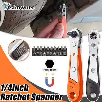 1/4-дюймовый шестигранный ключ с храповым механизмом, ремонтный ключ, отвертка, гаечный ключ для автомобиля, регулируемая мини-розетка с быстрым креплением, бытовые инструменты для дрели Orange