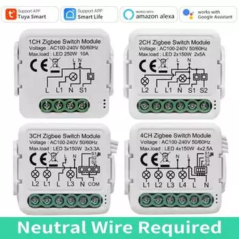 1-4 Gang Tuya ZigBee Smart Switch Module Требуется нейтральный провод 2-позиционный мини-выключатель DIY для Alexa Google Home Smart Life ZigBee 1 Gang