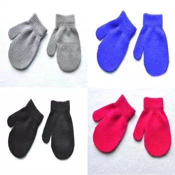 1-4 года Детские зимние теплые перчатки для маленьких девочек и мальчиков вязаные акриловые перчатки детские перчатки чёрный