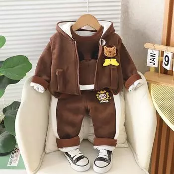 1-4 года Winner Baby Boys Clothes Cute Lion Autumn Boys Clothing Sets Coat + Vest + Bruins Boys Suits Children s Clothing 80