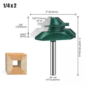 1/4 Handle 6Mm Handle 45 Degree Tenon Knife, Puzzle Knife Right Angle Knife, Woodworking Milling Cutter, Trimming Machine Head 45 degree tenon knife flash green 1/4X2