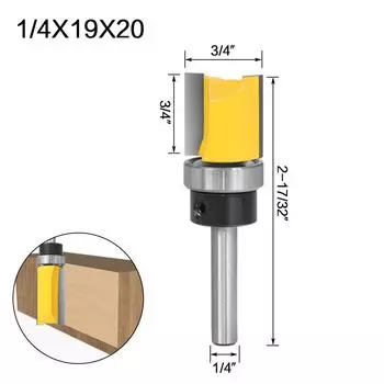 1/4 Handle Imitation Trimming Cutter Slotting Cutter 1-4pc Straight Edge Imitation Cutter Outlet Engraving Machine Milling Cutter Bearing straight knife 1/4X3/4X20