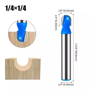 1/4 Handle Round Bottom Cutter Woodworking Milling Cutter, Slotting Cutter Trimming Machine Cutter Head Engraving Machine Bakelite Gong Cutter Round Bottom Knife Blue 1/4 * 1/4