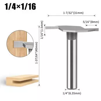 1/4 Handle T-Knife 1/2 Slot Cutter Alloy Slotting Cutter Head Woodworking Milling Cutter Tungsten Steel Cutter Head Woodworking Slotting Cutter T type knife 1/4 * 1/16