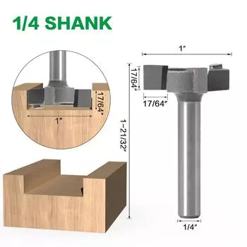 1/4 Handle Three-blade T-knife Slot Knife Slotting Knife Woodworking Milling Cutter Slotting Milling Cutter T-shaped Tenon Cutter Woodworking Gong Three-blade T-knife 1/4 * 1
