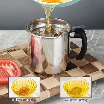 1,4 л Масляный фильтр-кастрюля с мелкой сеткой, быстрая фильтрация с крышкой, нержавеющая сталь, жарка бекона, жир, масло, контейнер для хранения кухонных принадлежностей светло-серый