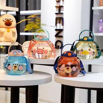 1,4 л стакан с соломинкой милая бутылка для воды для девочек детская кавайная чашка бесплатная доставка товары большая емкость спортивный питьевой фитнес кувшин without stickers