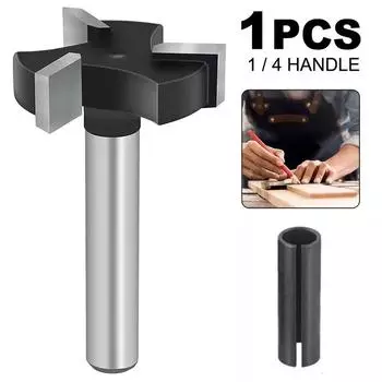 1/4 Shank Woodworking Milling Cutter T Shaped Slotting Cutter Bottom Cleaning Knife Slot Knife Used for Pulling and Slotting Black