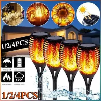 1-4 шт. 12 светодиодов солнечный факел мерцающий свет водонепроницаемый садовый декор уличный газон дорожка двор патио напольный светильник 1PC